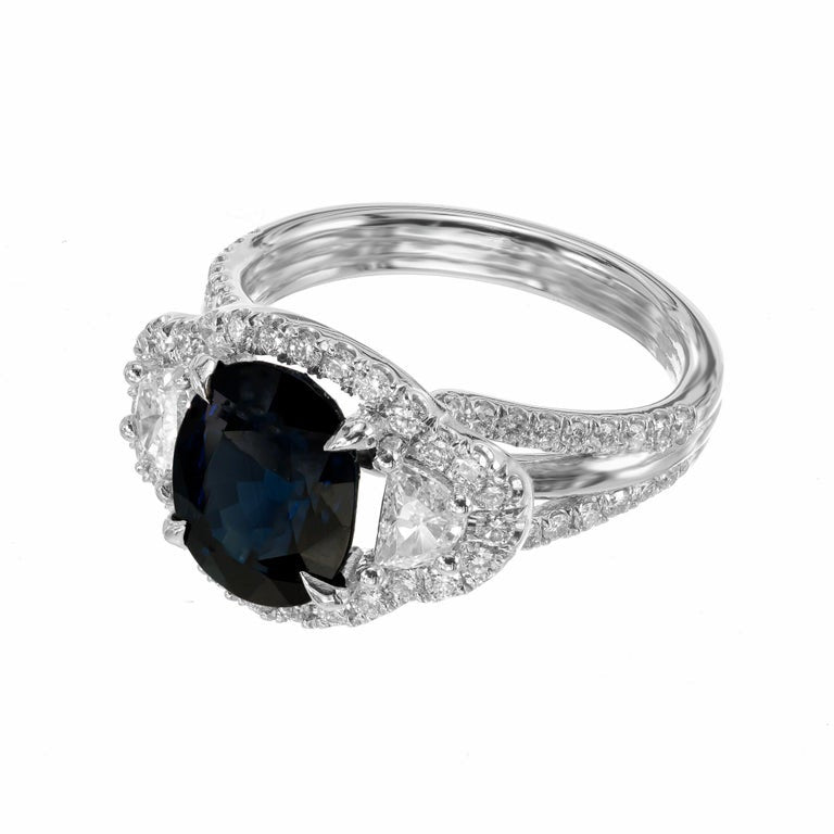 Peter Suchy GIA Certified 3.50 Carat Sapphire Diamond Platinum Halo Ring – image 4