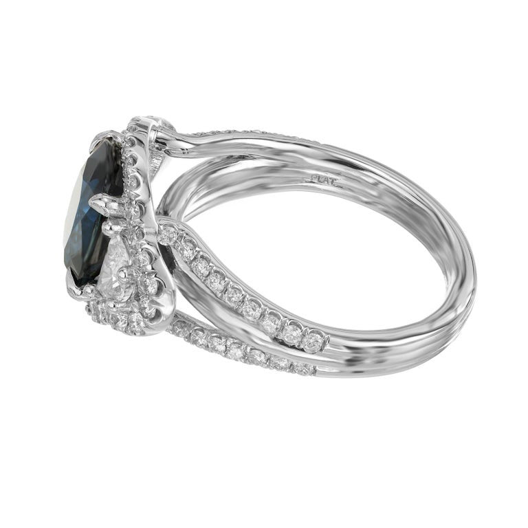 Peter Suchy GIA Certified 3.50 Carat Sapphire Diamond Platinum Halo Ring – image 5