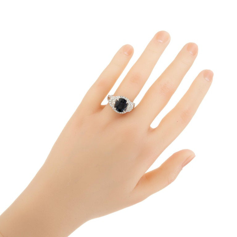 Peter Suchy GIA Certified 3.50 Carat Sapphire Diamond Platinum Halo Ring – image 8