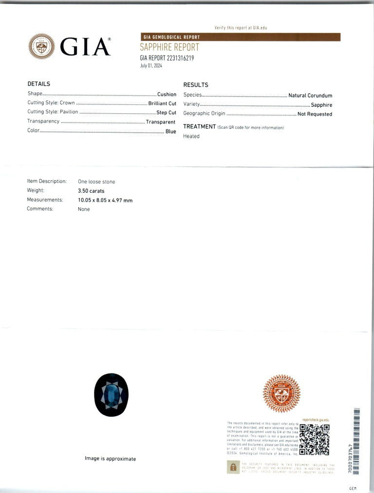Peter Suchy GIA Certified 3.50 Carat Sapphire Diamond Platinum Halo Ring – image 3