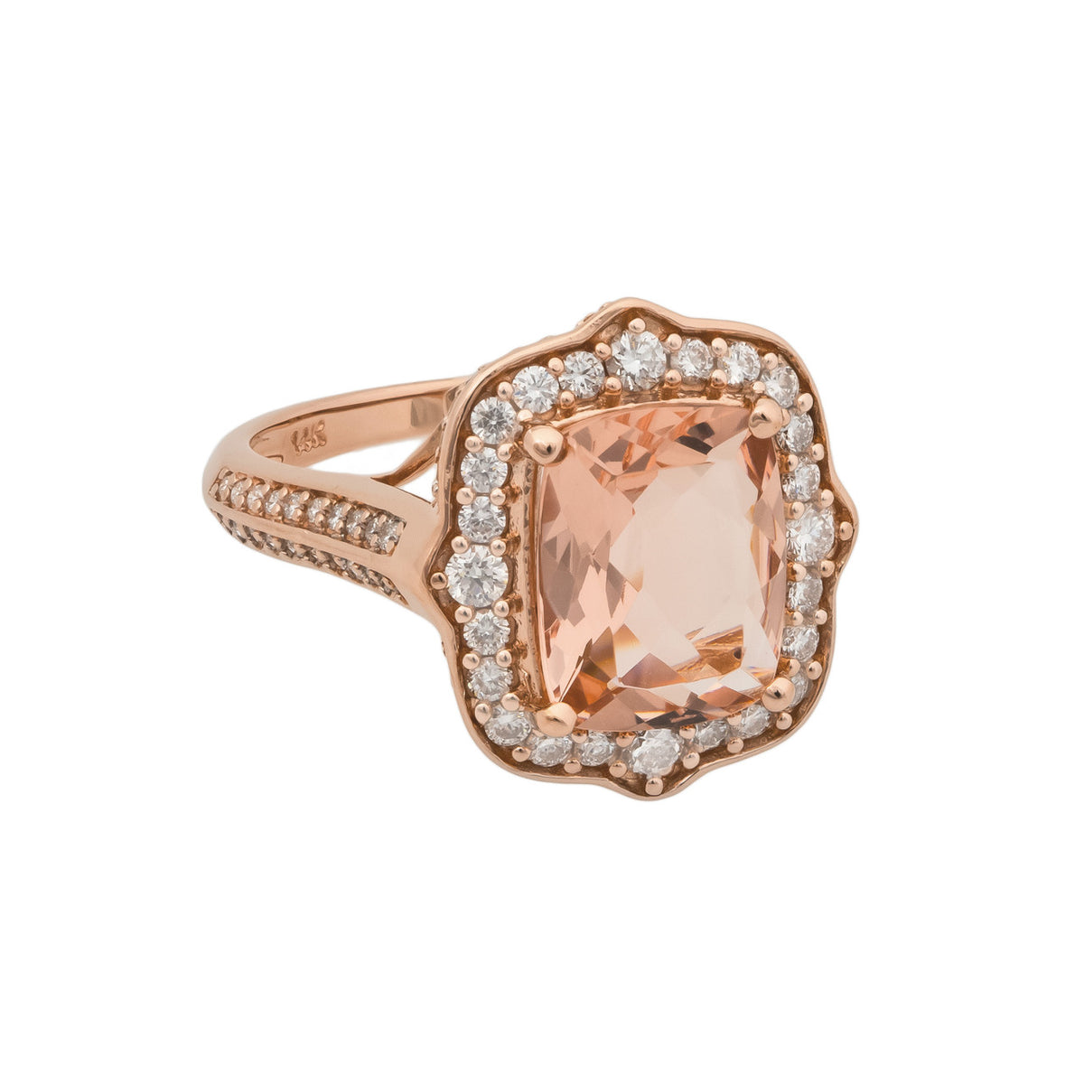 2.13 Carat Cushion Cut Morganite Diamond Rose Gold Halo Ring – image 2