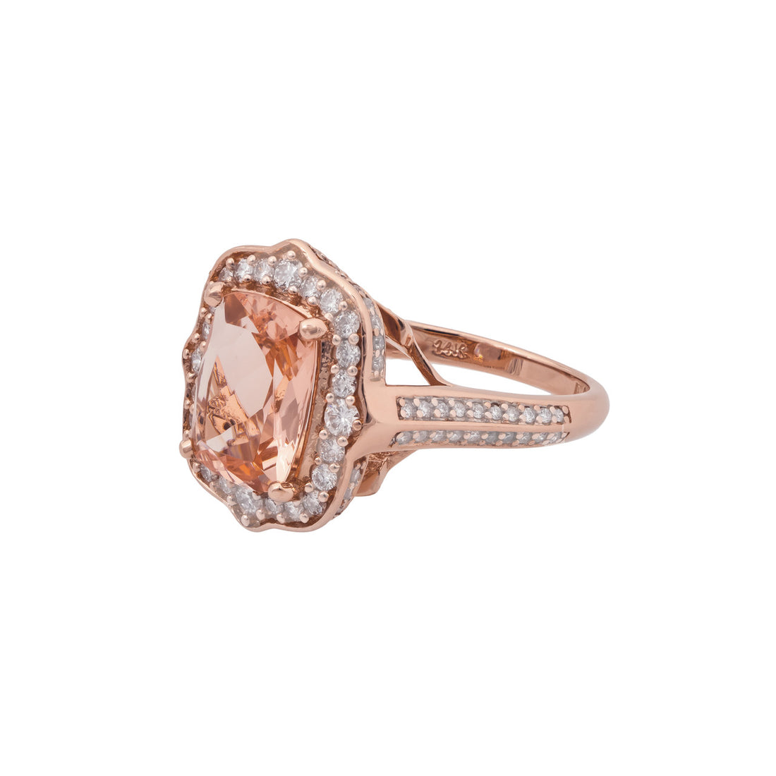 2.13 Carat Cushion Cut Morganite Diamond Rose Gold Halo Ring – image 3