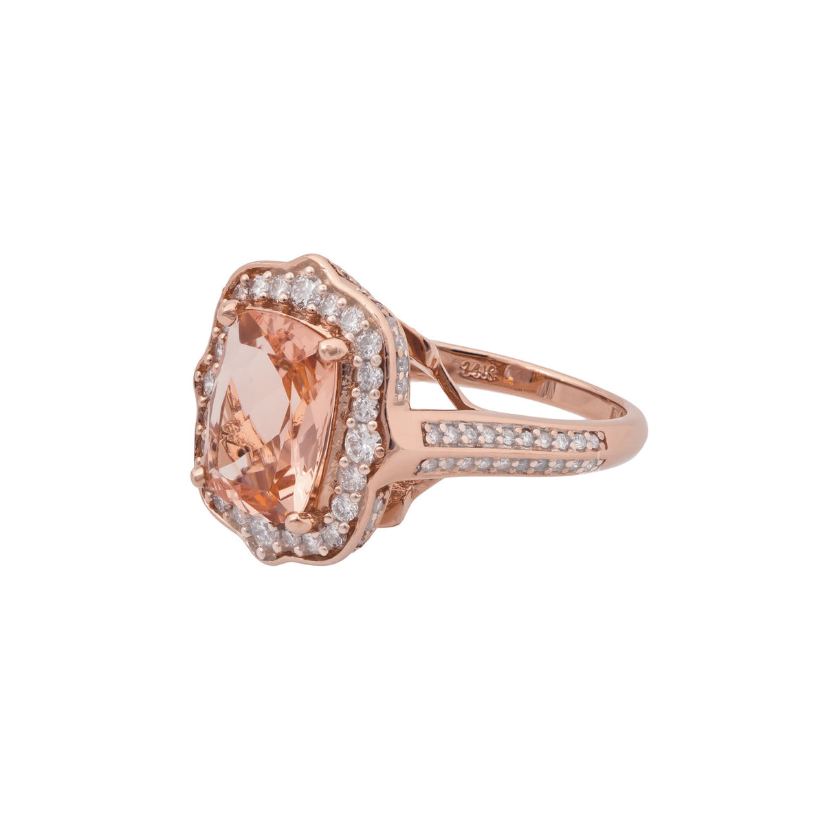 2.13 Carat Cushion Cut Morganite Diamond Rose Gold Halo Ring – image 3