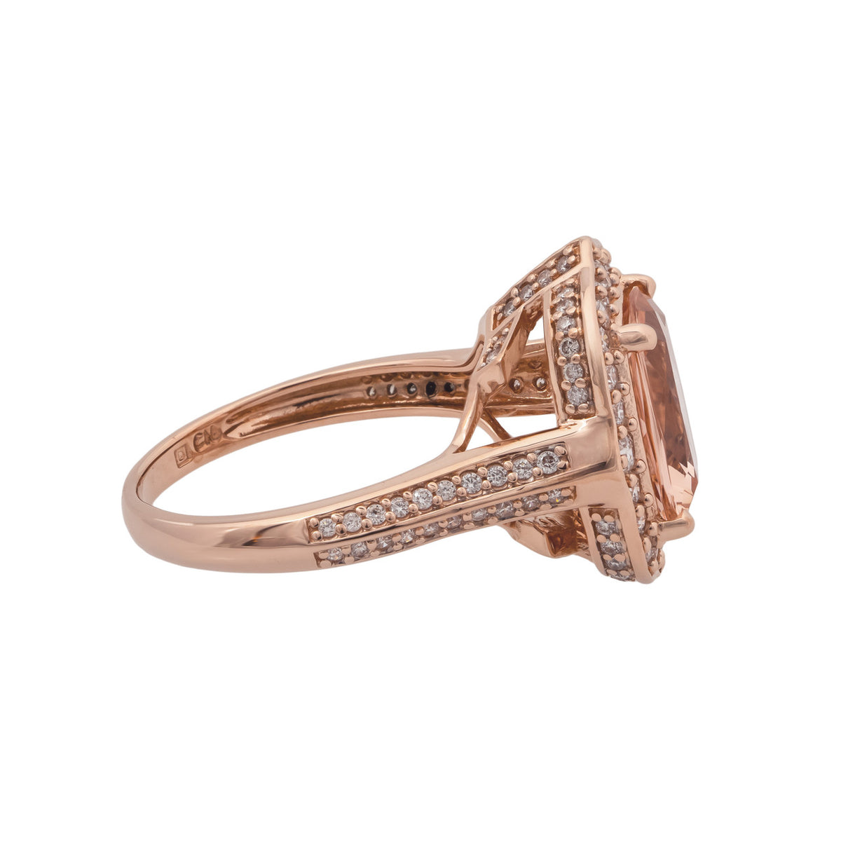 2.13 Carat Cushion Cut Morganite Diamond Rose Gold Halo Ring – image 4