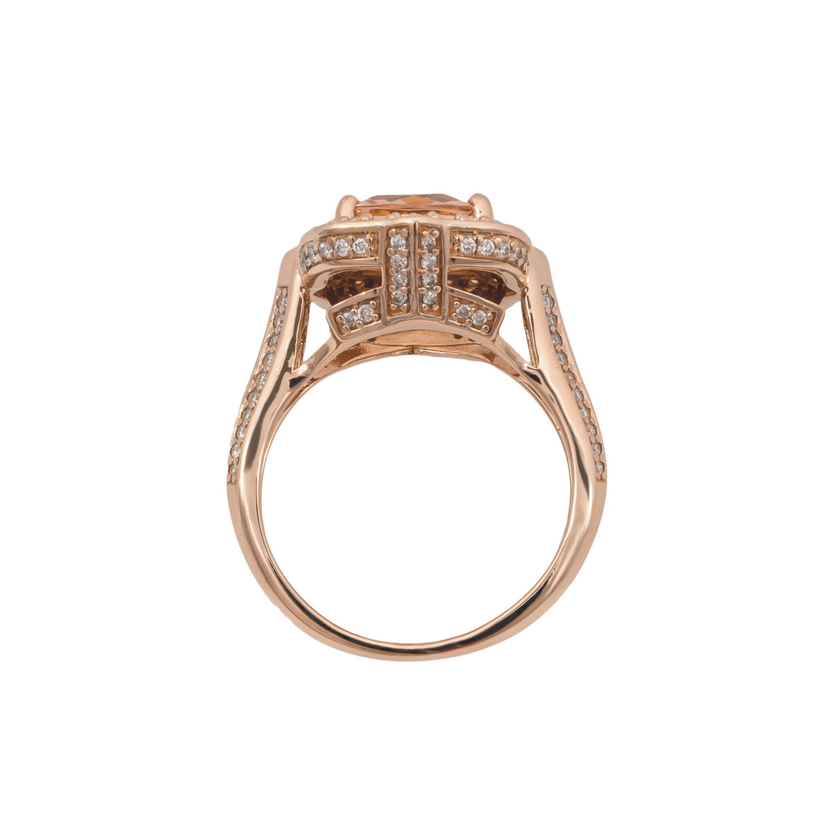 2.13 Carat Cushion Cut Morganite Diamond Rose Gold Halo Ring – image 5