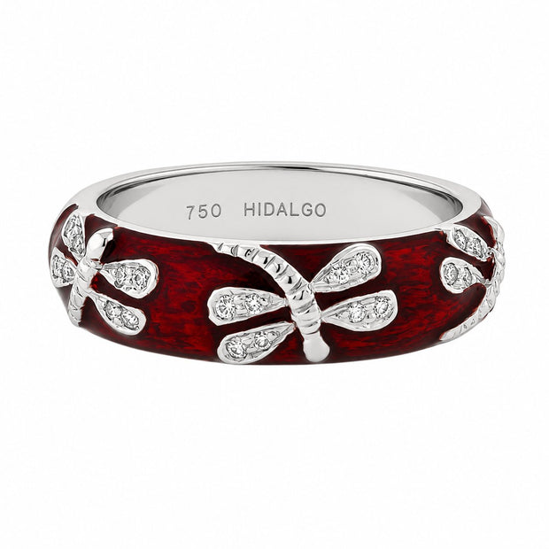 Hidalgo .12 Carat Diamond 18k White Gold Enamel Dragonfly Ring