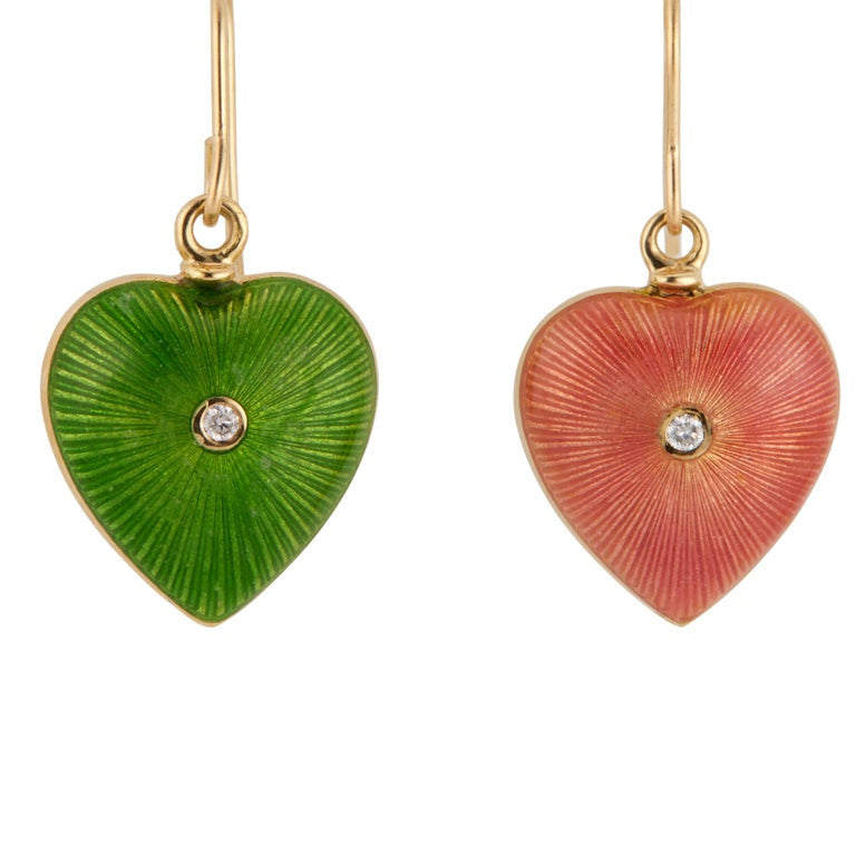 .3 Carat Diamond Pink Green Enamel Yellow Gold Dangle Earrings – image 3