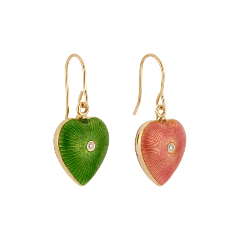 .3 Carat Diamond Pink Green Enamel Yellow Gold Dangle Earrings – image 2