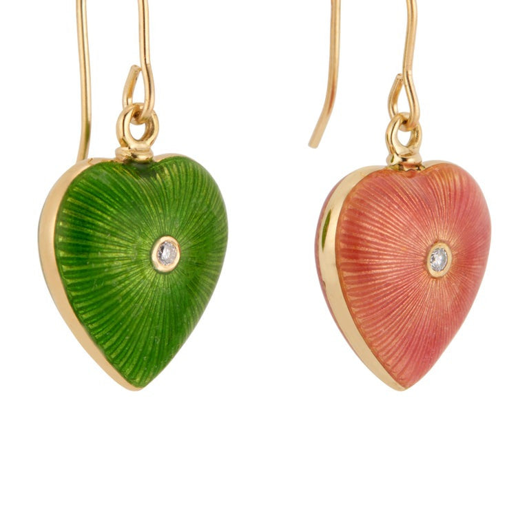 .3 Carat Diamond Pink Green Enamel Yellow Gold Dangle Earrings – image 5