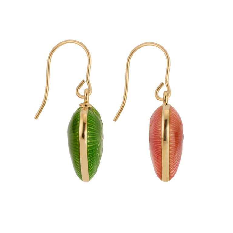.3 Carat Diamond Pink Green Enamel Yellow Gold Dangle Earrings – image 4