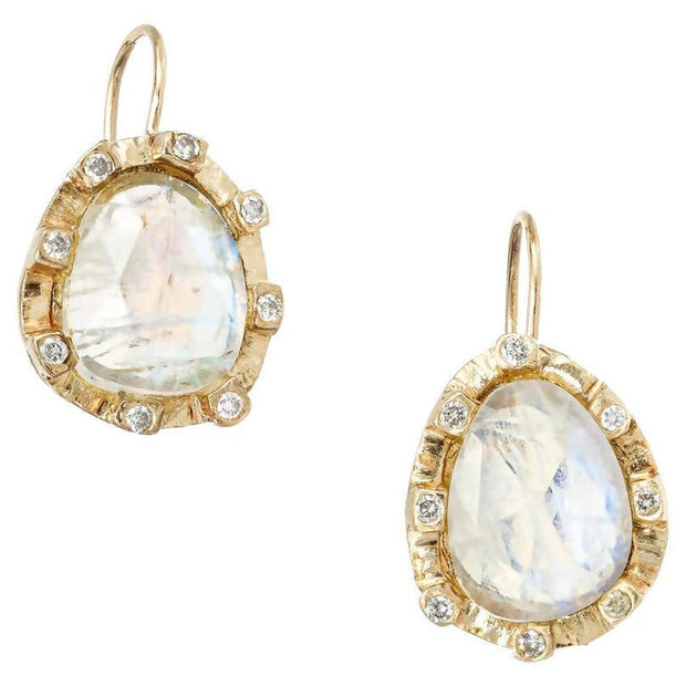 .8 Carat Diamond Moonstone Yellow Gold Earrings