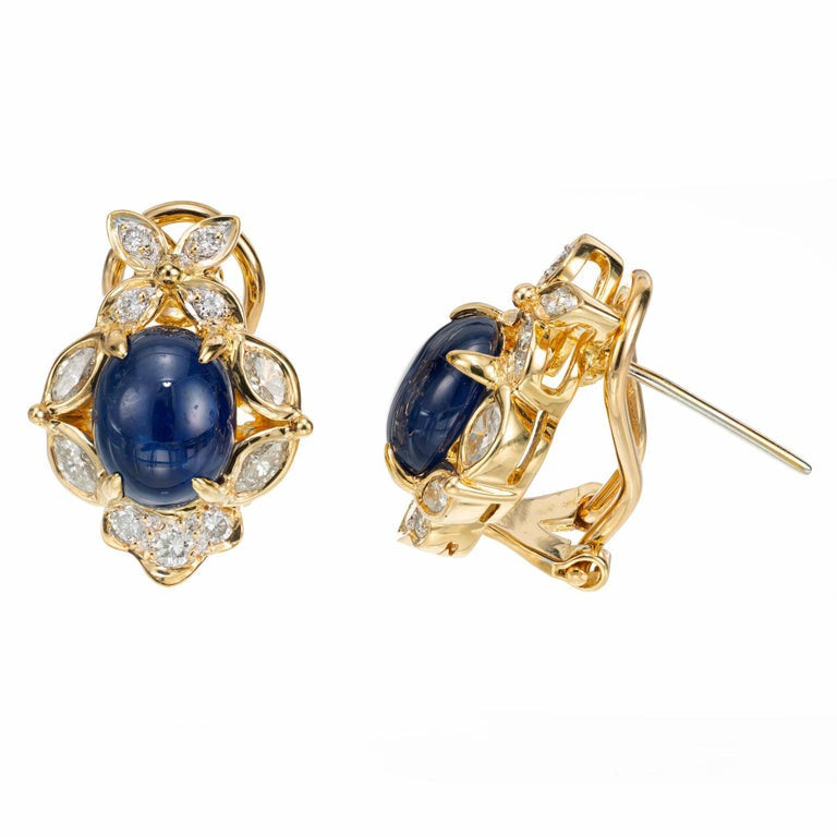 GIA Certified 5.50 Carat Sapphire Diamond Halo Yellow Gold Earrings – image 3