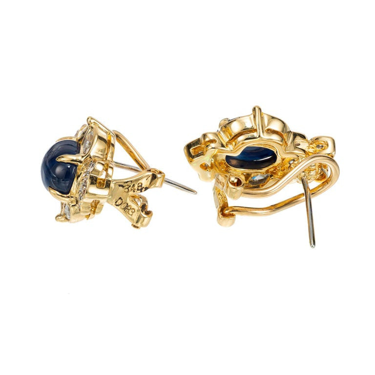 GIA Certified 5.50 Carat Sapphire Diamond Halo Yellow Gold Earrings – image 4
