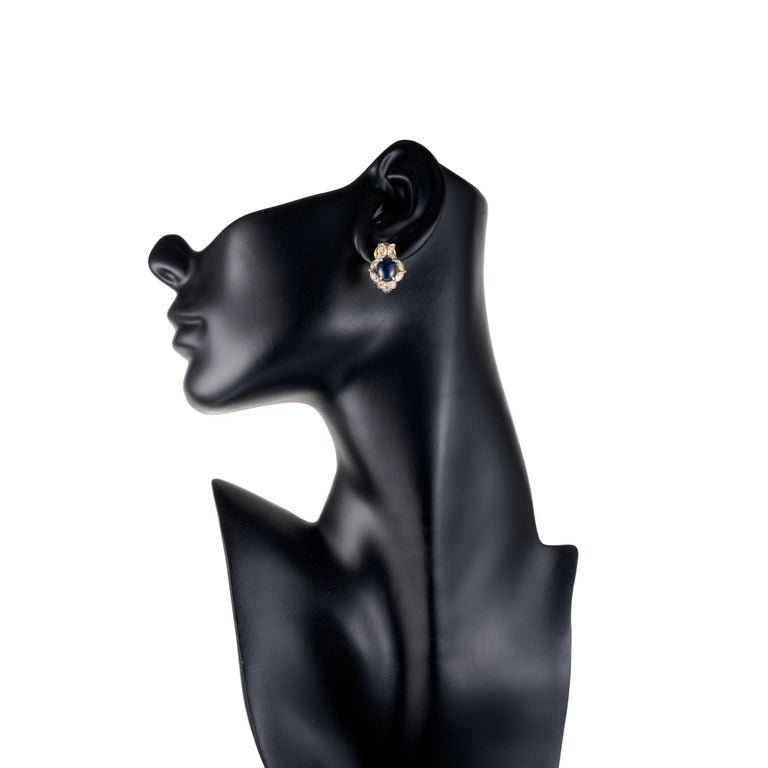 GIA Certified 5.50 Carat Sapphire Diamond Halo Yellow Gold Earrings – image 7