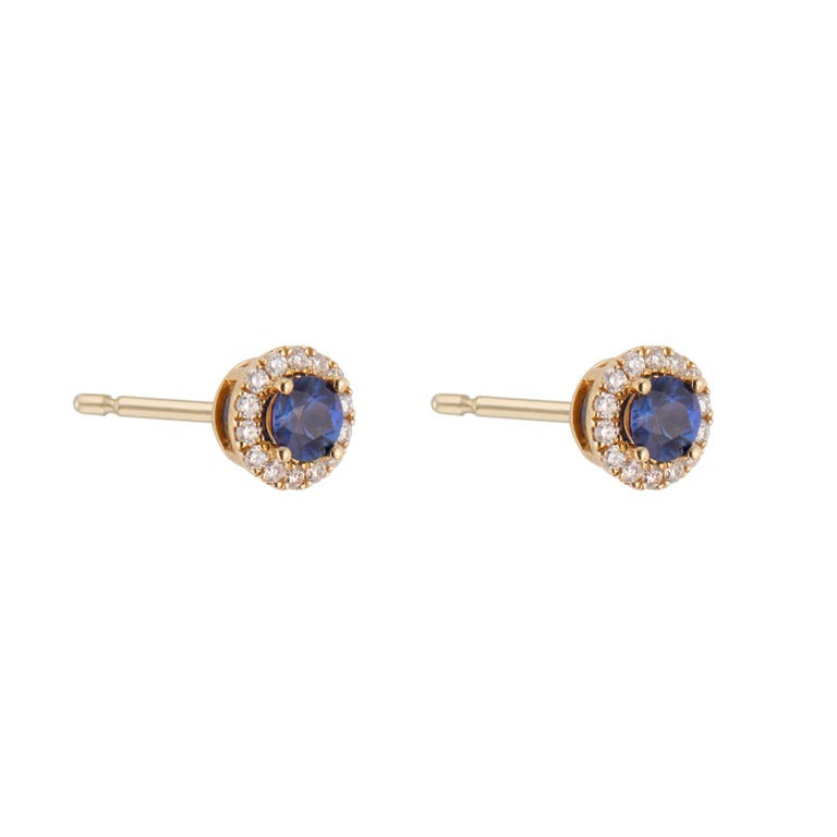 .60 Carat Blue Sapphire Diamond Halo Yellow Gold Earrings – image 3