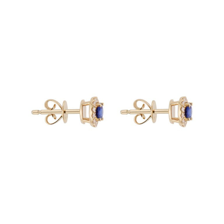 .60 Carat Blue Sapphire Diamond Halo Yellow Gold Earrings – image 4