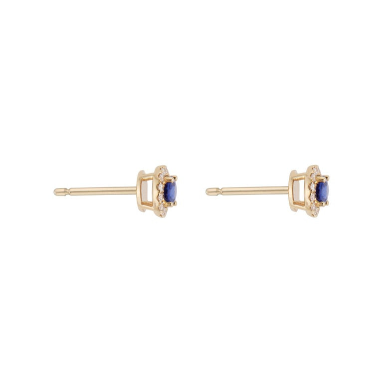 .60 Carat Blue Sapphire Diamond Halo Yellow Gold Earrings – image 5