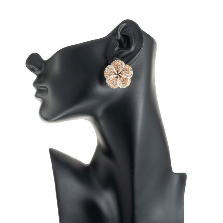 5 Carat Round Rose Cut Diamond Rose Gold Clip Post Flower Earrings – image 5