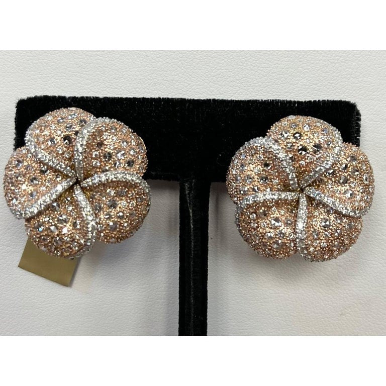5 Carat Round Rose Cut Diamond Rose Gold Clip Post Flower Earrings – image 6