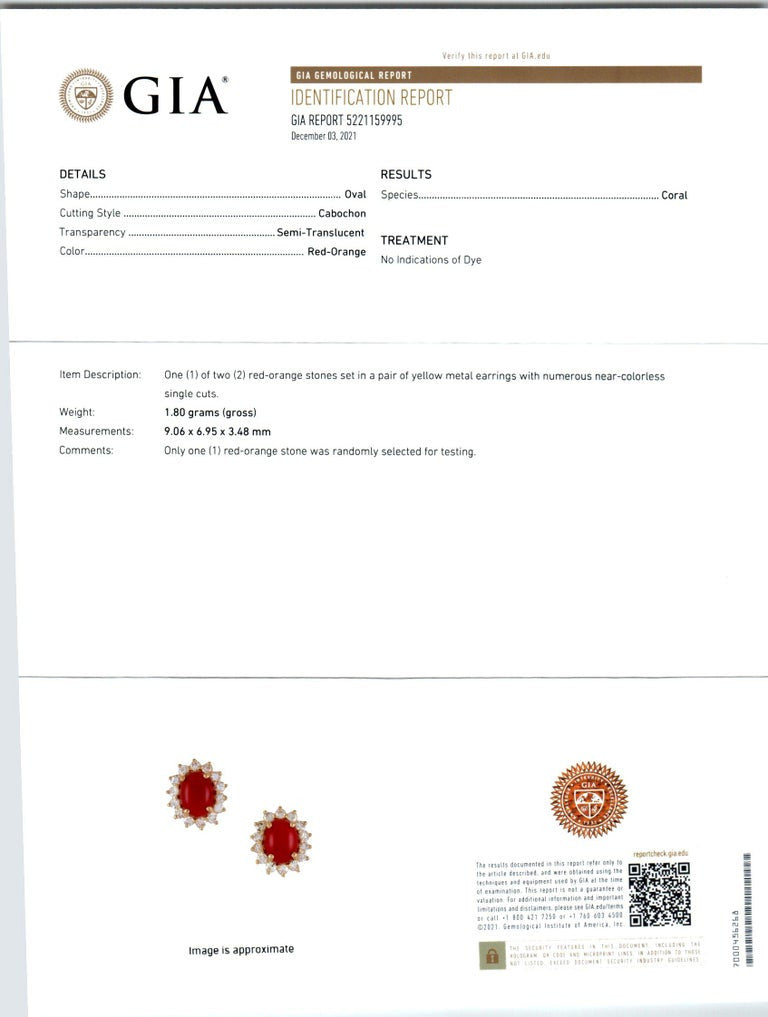 GIA Certified 3.25 Carat Coral Diamond Yellow Gold Earrings – image 4