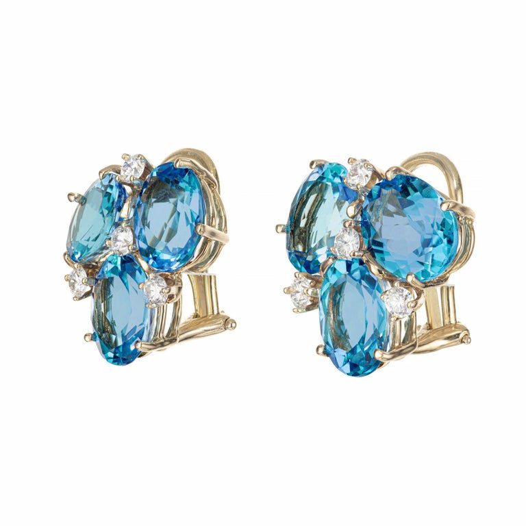 C. Silvera 10.00 Carat Blue Topaz Diamond Yellow Gold Earrings – image 2