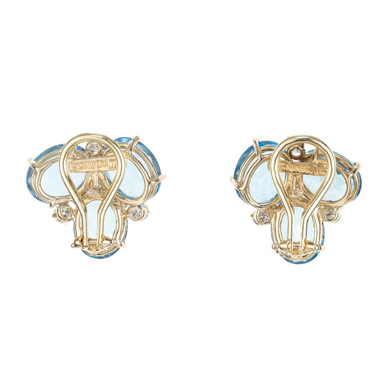 C. Silvera 10.00 Carat Blue Topaz Diamond Yellow Gold Earrings – image 3