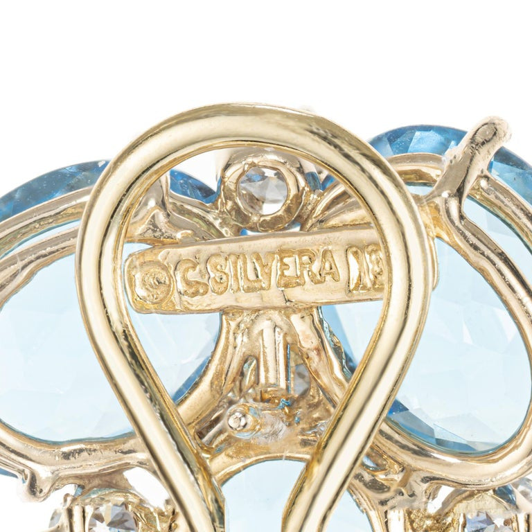 C. Silvera 10.00 Carat Blue Topaz Diamond Yellow Gold Earrings – image 4