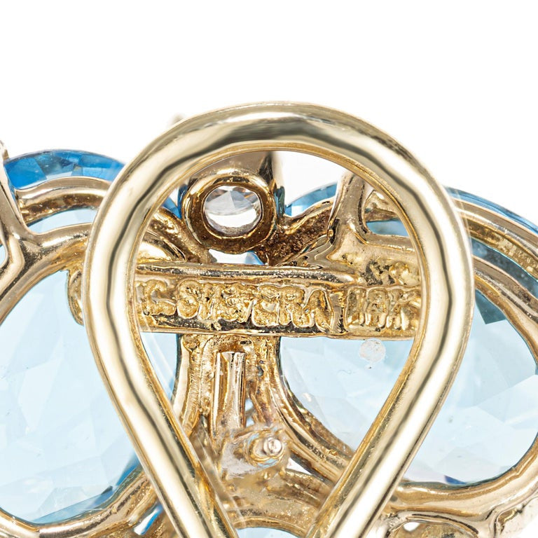 C. Silvera 10.00 Carat Blue Topaz Diamond Yellow Gold Earrings – image 5