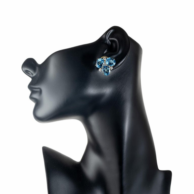C. Silvera 10.00 Carat Blue Topaz Diamond Yellow Gold Earrings – image 6