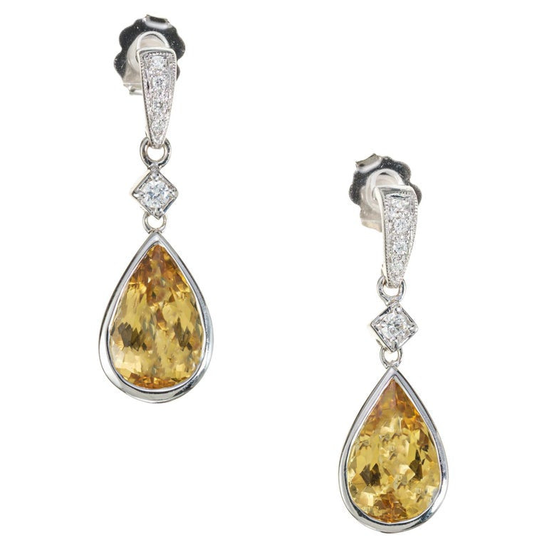 GIA Certified 6.78 Carat Topaz Diamond White Gold Dangle Earrings