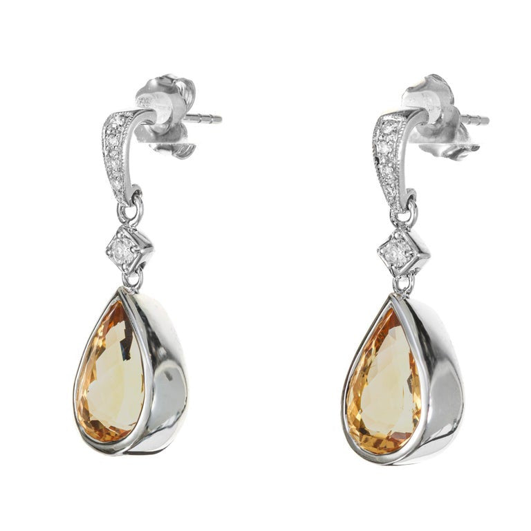 GIA Certified 6.78 Carat Topaz Diamond White Gold Dangle Earrings – image 2
