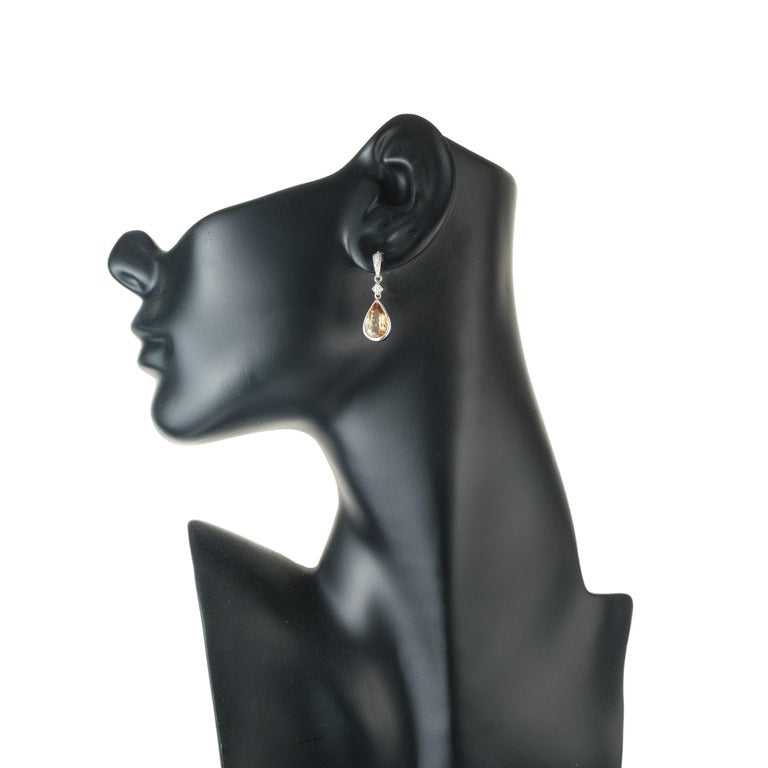 GIA Certified 6.78 Carat Topaz Diamond White Gold Dangle Earrings – image 6