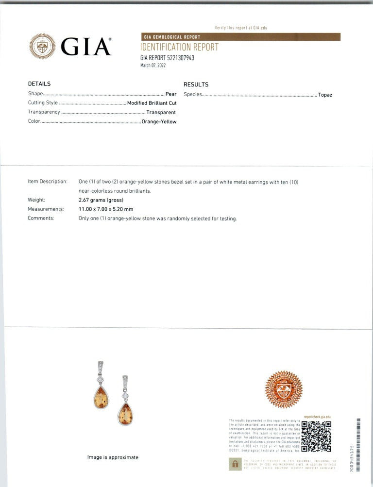 GIA Certified 6.78 Carat Topaz Diamond White Gold Dangle Earrings – image 7