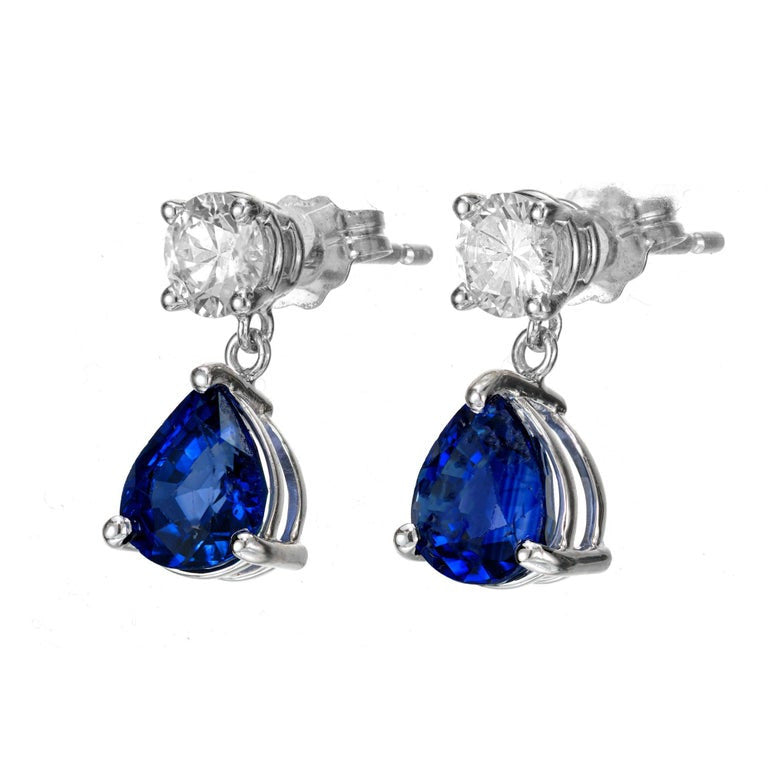 Peter Suchy GIA Certified 2.81 Carat Sapphire Diamond 14k White Gold Dangle Earrings – image 2