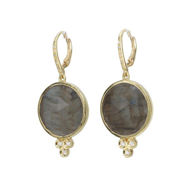 Labradorite Diamond Yellow Gold Dangle Earrings – image 2