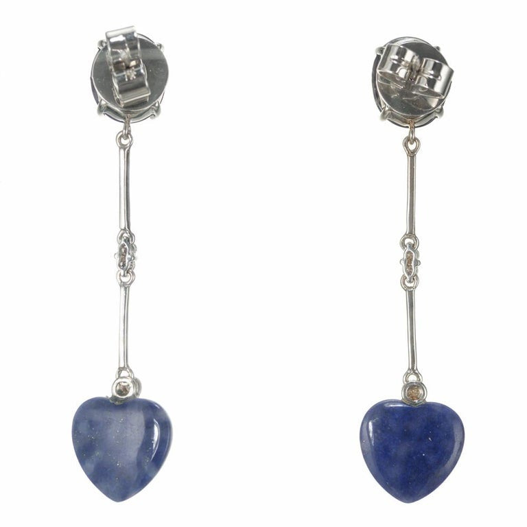 6.00 Carat Amethyst Lapis Lazuli Diamond White Gold Dangle Drop Earrings – image 4