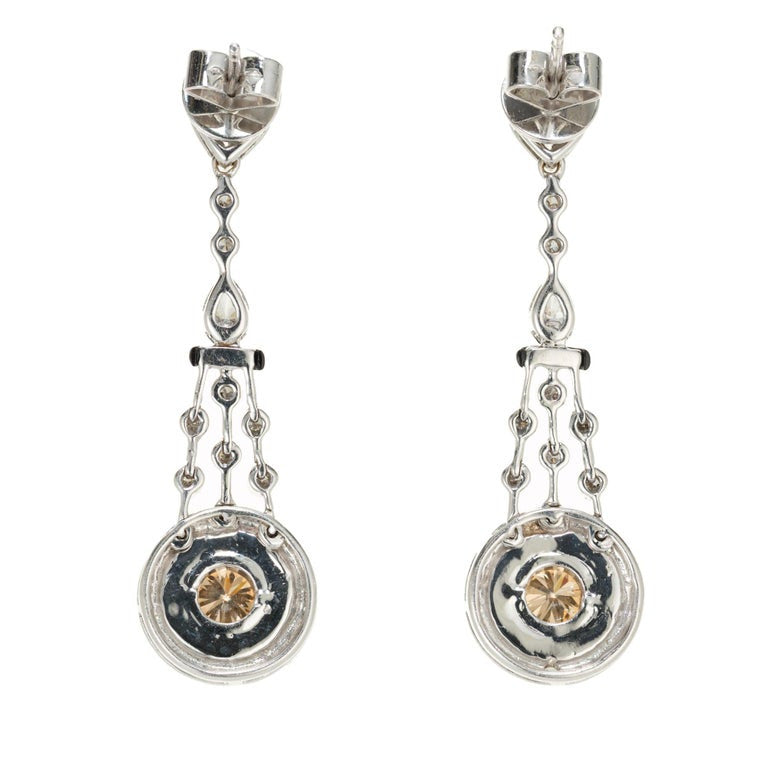 GIA Certified .75 Carat Brown Diamond Onyx White Gold Dangle Earrings – image 4