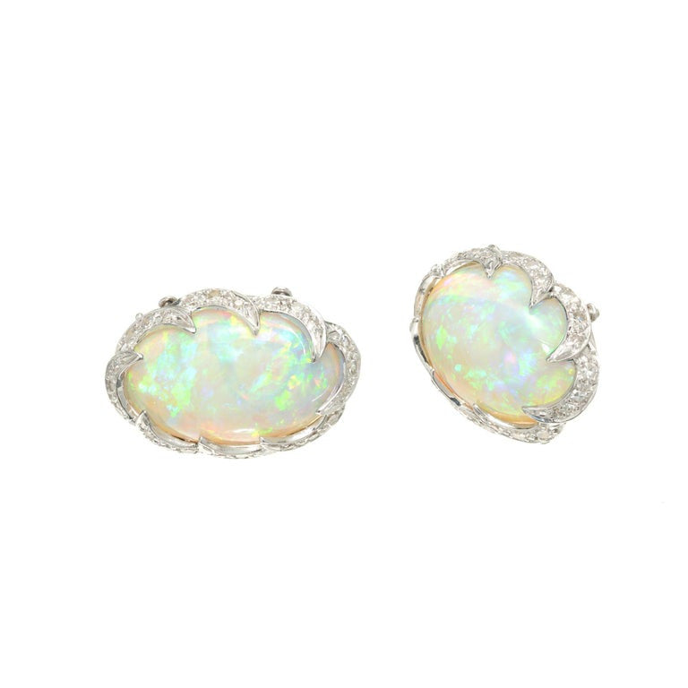 14.00 Carat Australian Opal Diamond White Gold Earrings – image 2