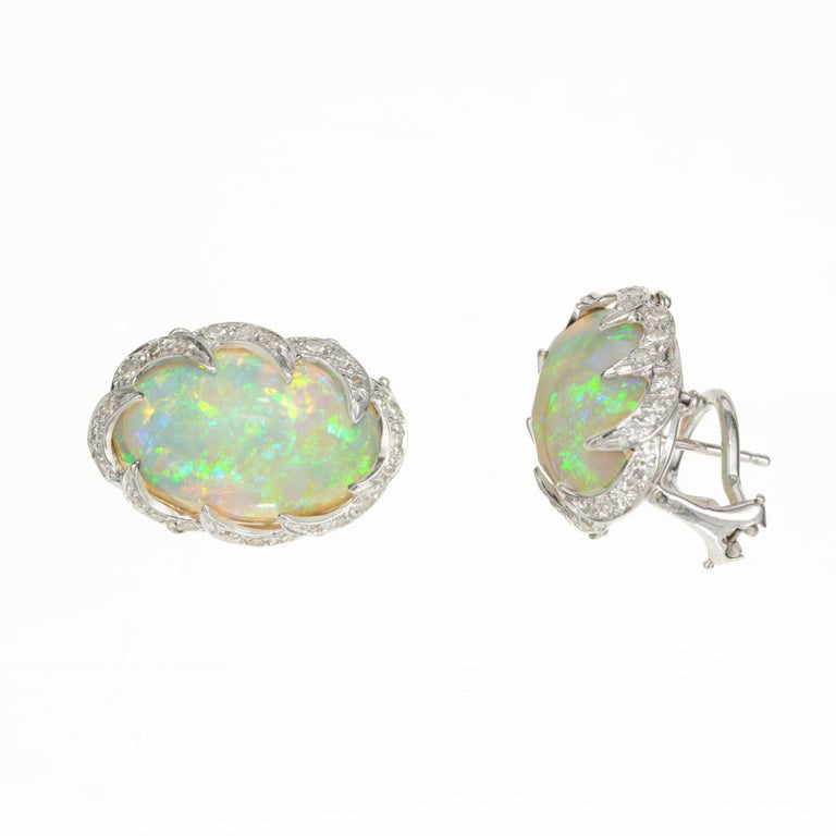 14.00 Carat Australian Opal Diamond White Gold Earrings – image 3