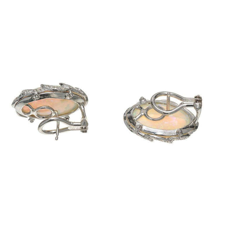 14.00 Carat Australian Opal Diamond White Gold Earrings – image 4