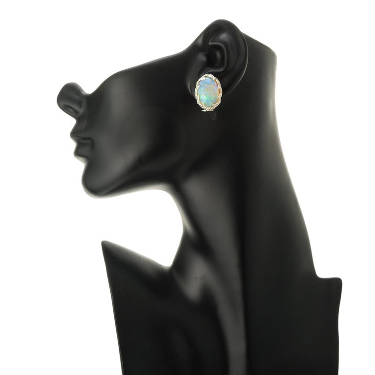 14.00 Carat Australian Opal Diamond White Gold Earrings – image 5