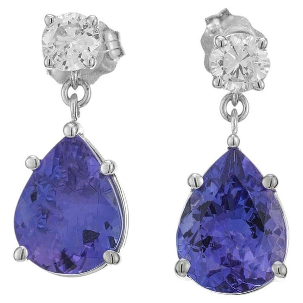 Peter Suchy 3.35 Carat Pear Tanzanite Diamond 18k White Gold Dangle Earrings
