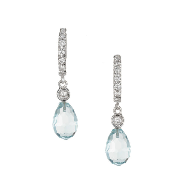 4.00 Carat Aqua Briolette Diamond White Gold Hoop Earrings