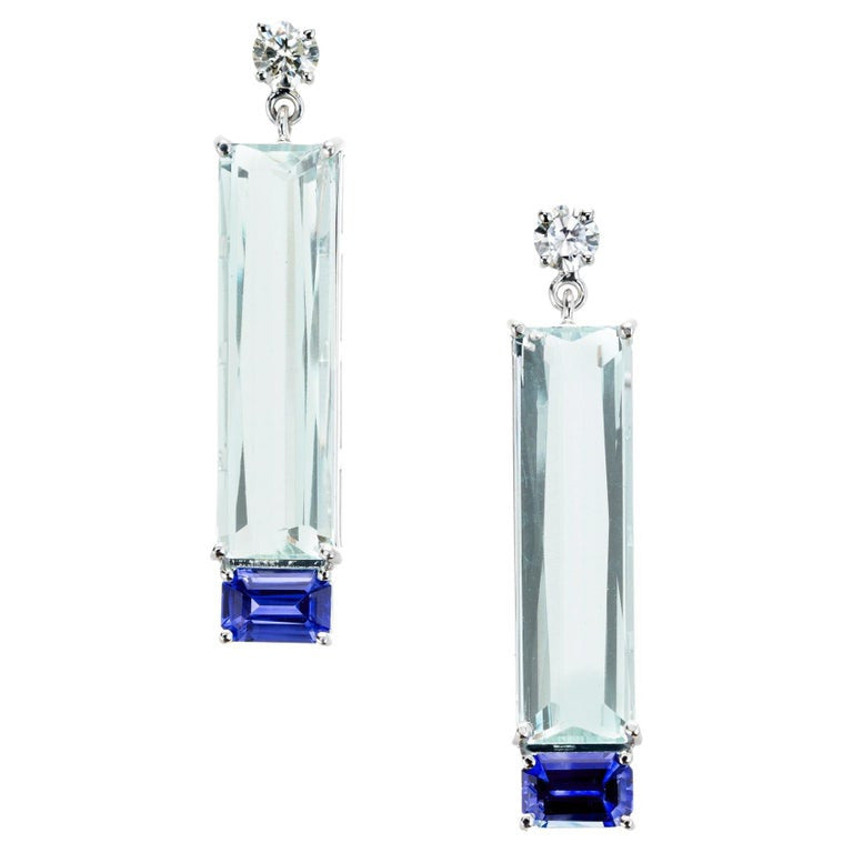 Peter Suchy GIA Certified 1.18 Carat Sapphire Aqua Diamond Gold Dangle Earrings – image 6