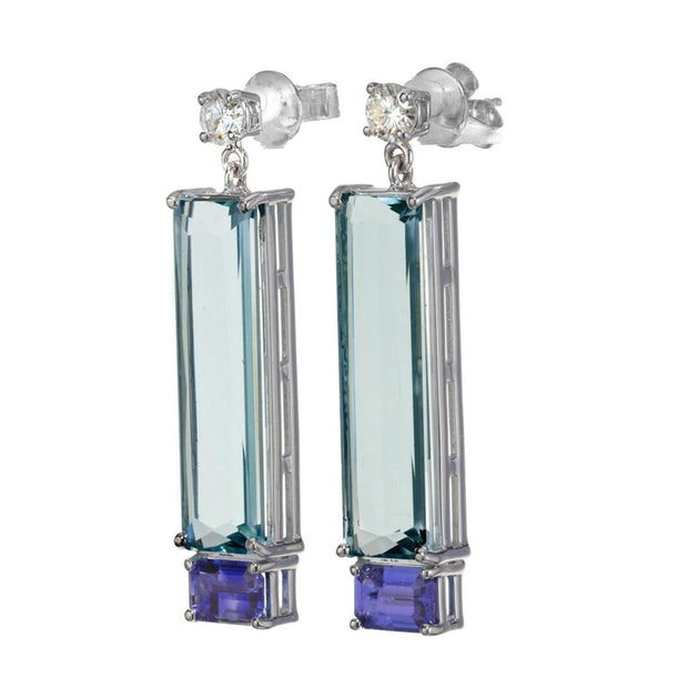 Peter Suchy GIA Certified 1.18 Carat Sapphire Aqua Diamond Gold Dangle Earrings