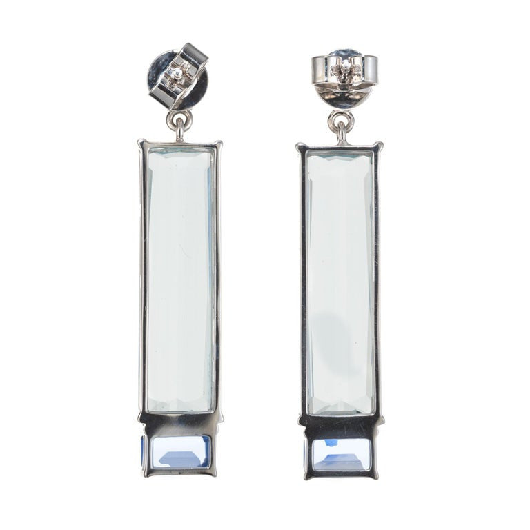 Peter Suchy GIA Certified 1.18 Carat Sapphire Aqua Diamond Gold Dangle Earrings – image 3