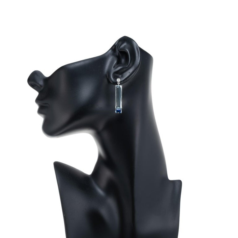 Peter Suchy GIA Certified 1.18 Carat Sapphire Aqua Diamond Gold Dangle Earrings – image 5