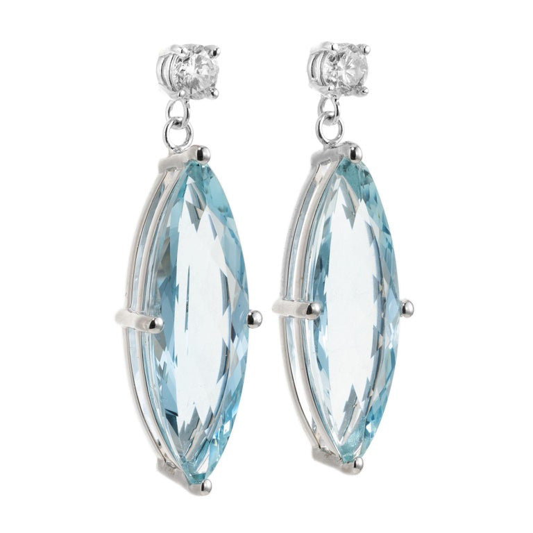 Peter Suchy 7.49 Carat Aquamarine Diamond White Gold Dangle Earrings – image 2