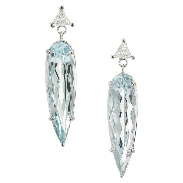 Peter Suchy 7.39 Carat Pear Aquamarine Diamond White Gold Dangle Earrings