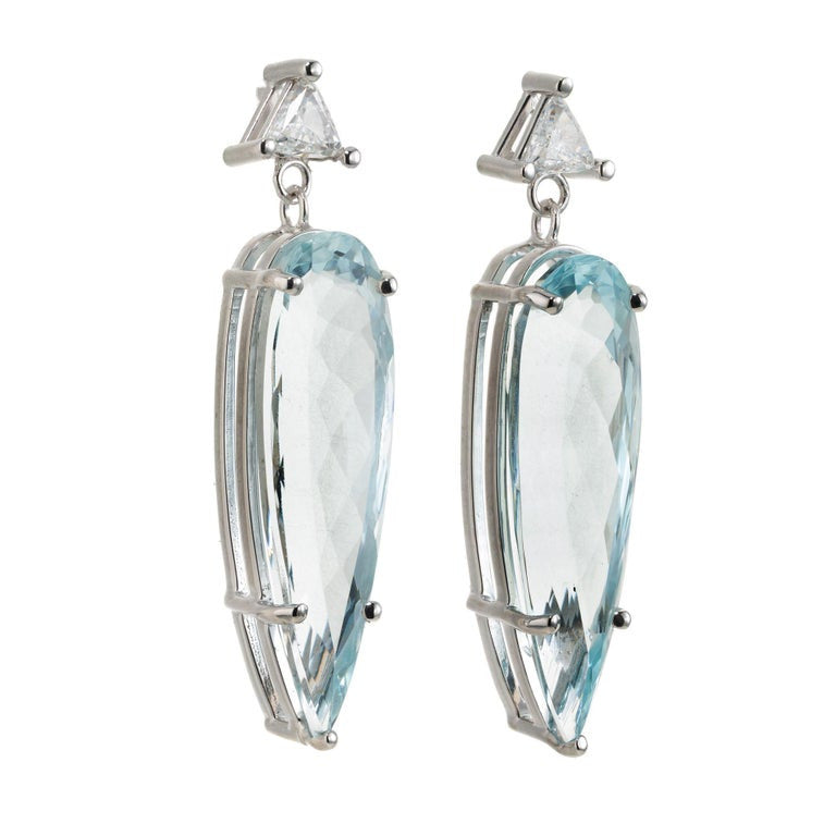 Peter Suchy 7.39 Carat Pear Aquamarine Diamond White Gold Dangle Earrings – image 2